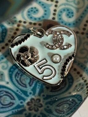 Louis Vuitton Up cycled Inspired Heart Brooch with Pearl and Crystal Accents